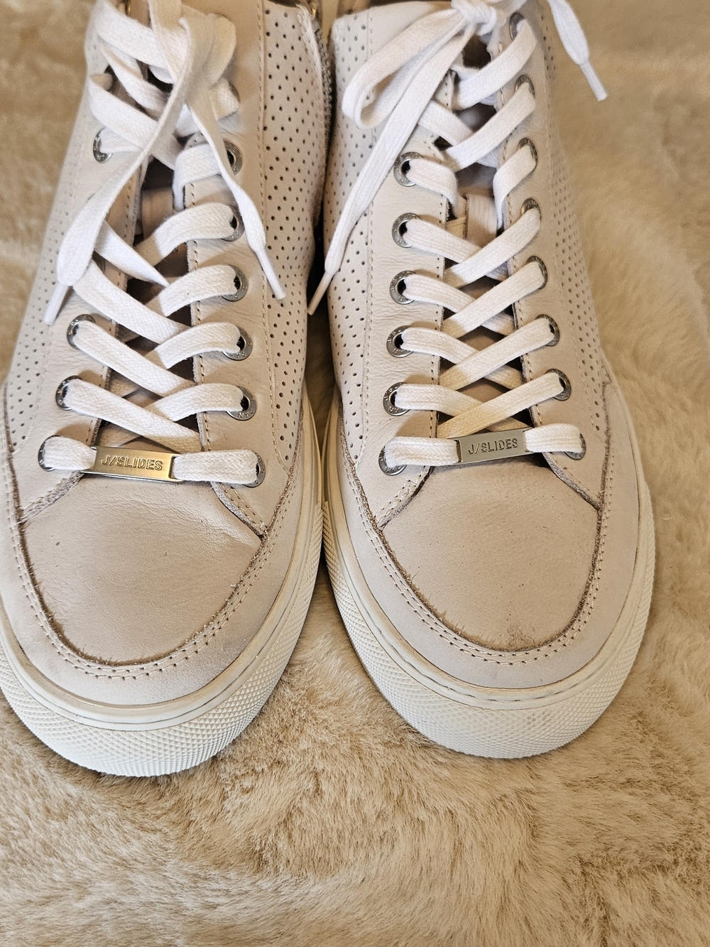 J Slides Cream Leather Lace-Up Ankle Sneakers